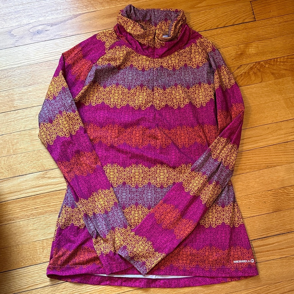 Merrell Floral-Stripe 1/4 Zip Top - Fuchsia, Gold, Gray
